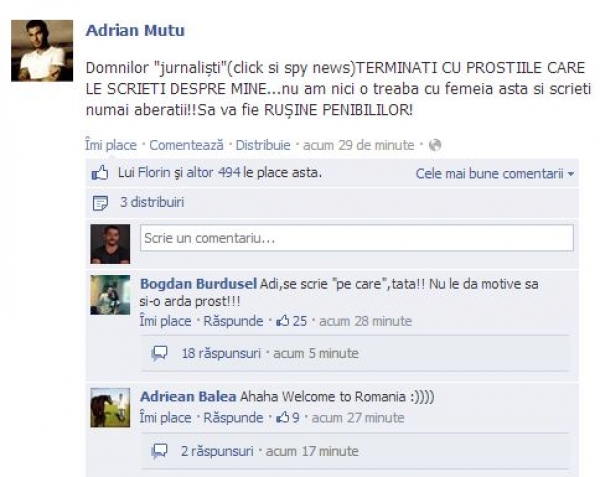 Adrian MUTU s-a suparat pe presa care scrie despre AMANTA lui