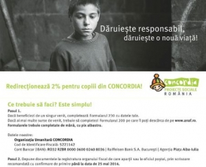 Dăruiește responsabil! Redirecționează 2% pentru copiii din CONCORDIA Ploiesti