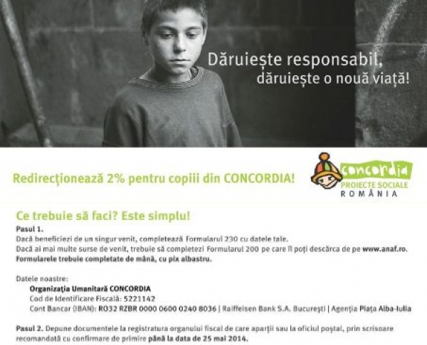 Dăruiește responsabil! Redirecționează 2% pentru copiii din CONCORDIA Ploiesti