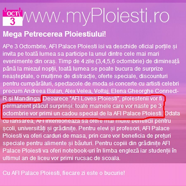 Stai in Ploiesti? Nasti pe 3 octombrie? Vei primi un cadou de la AFI Ploiesti!